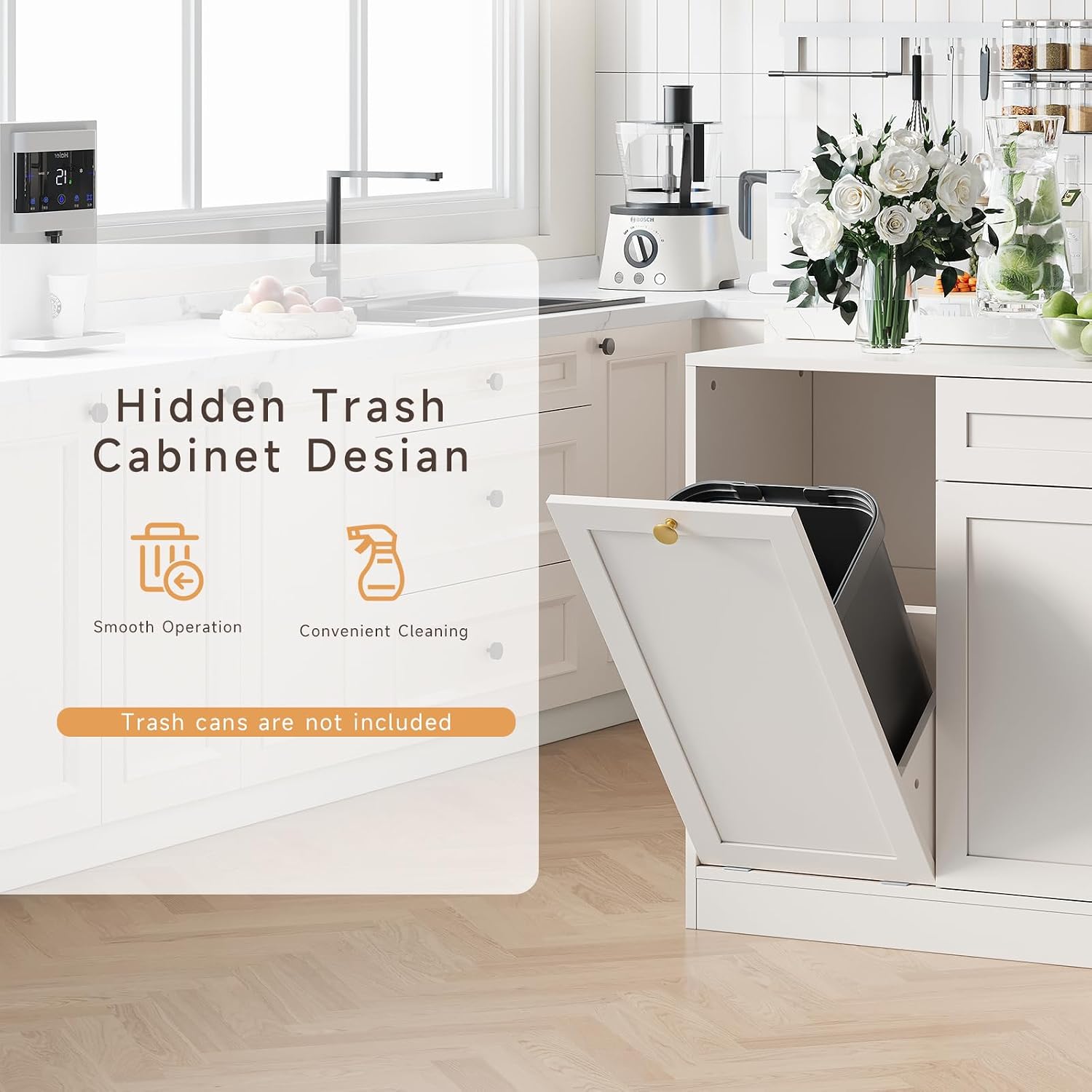 White Marble Kitchen Island with Power Outlet