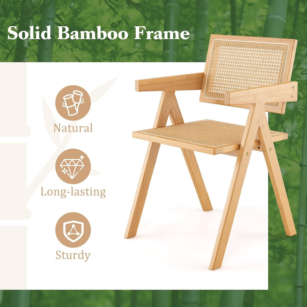 Natural Boho Cane Rattan Dining Chairs Set of 4