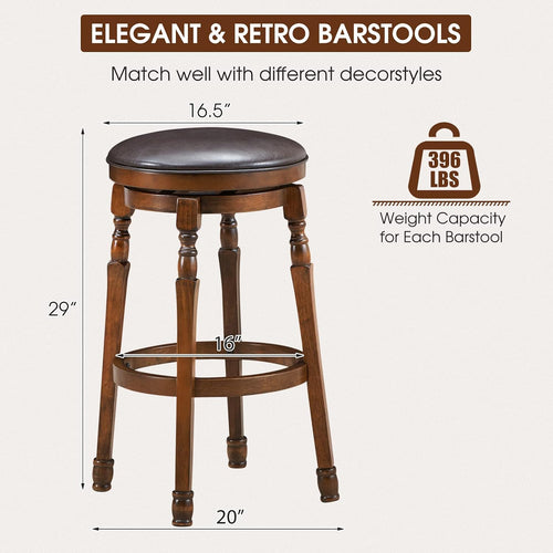 2 Brown Rubber Wood Swivel Bar Stools