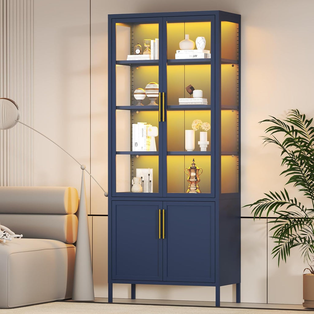 Blue Color LED Glass Display Cabinet