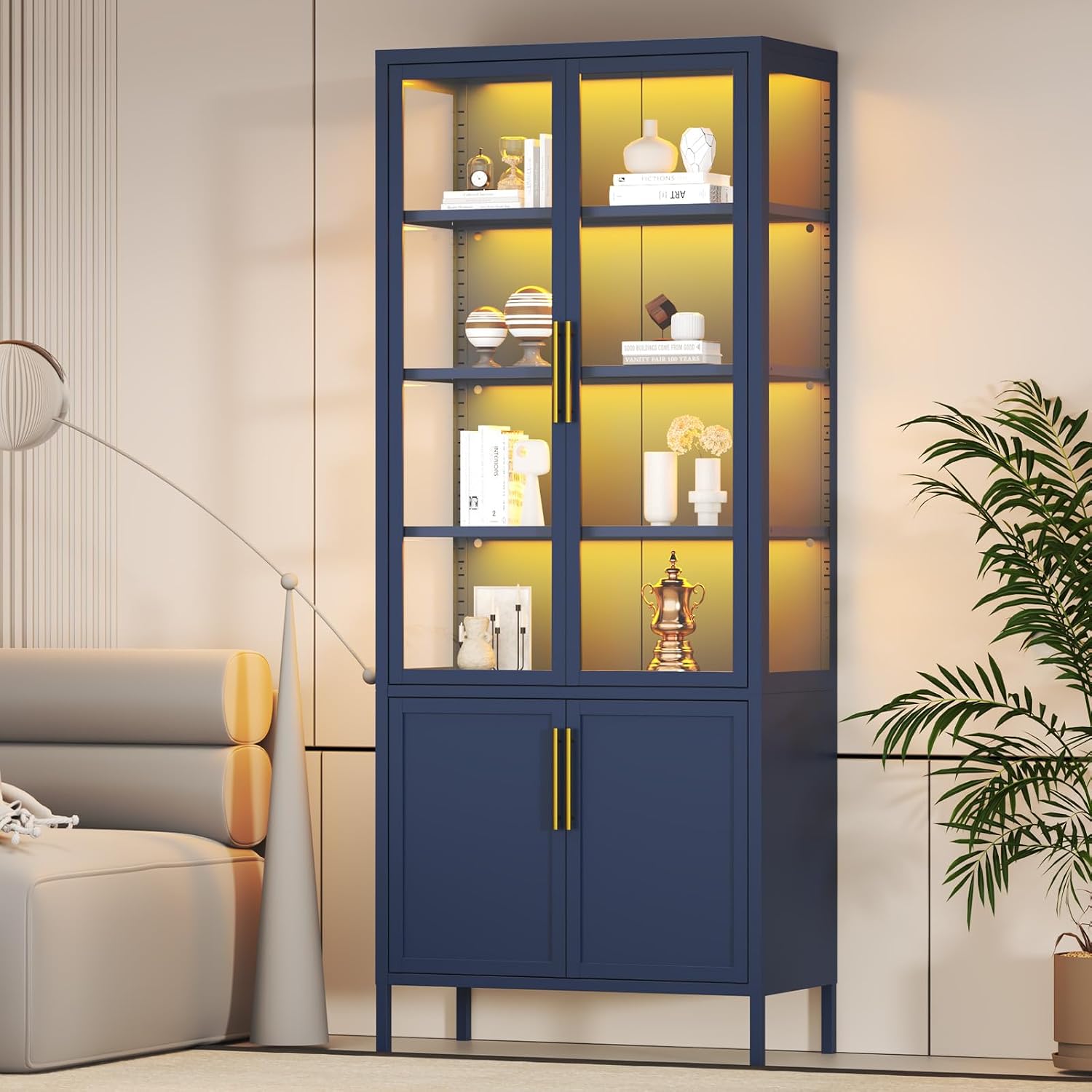 Blue Color LED Glass Display Cabinet