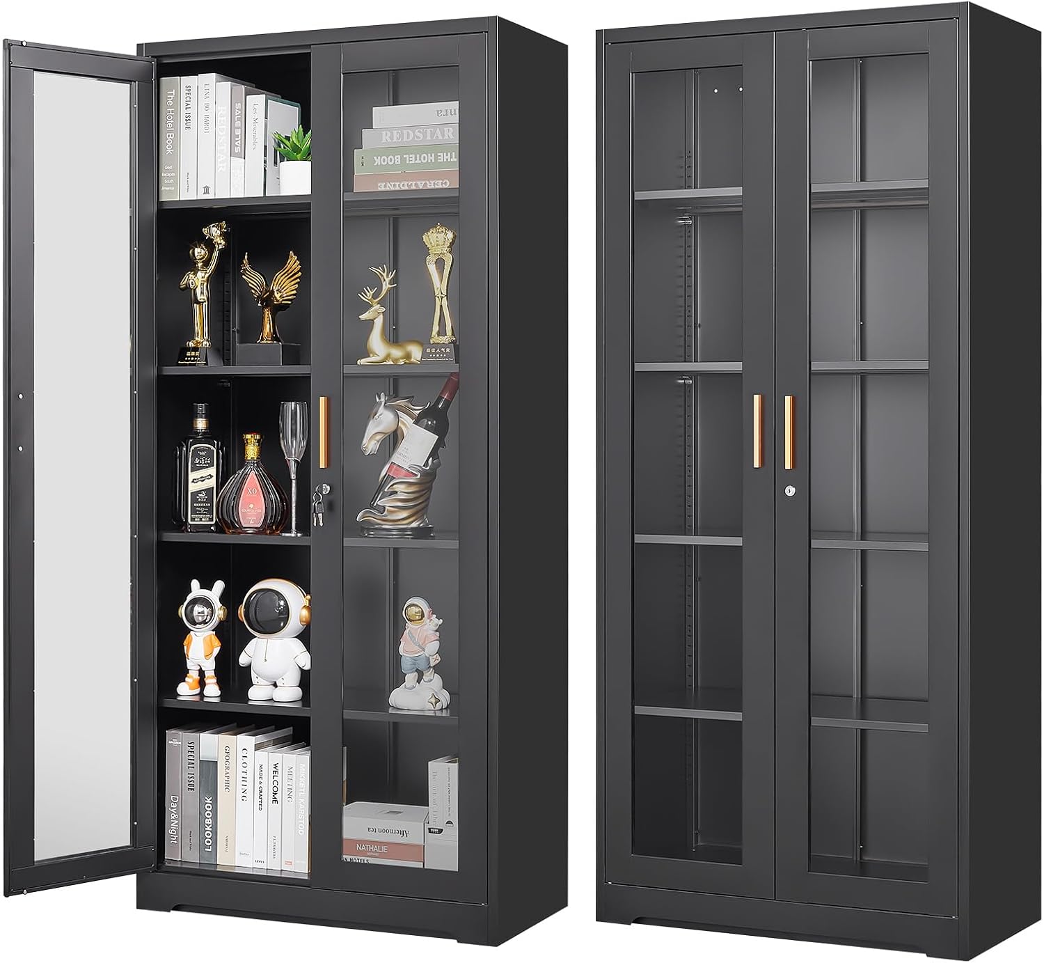 Black Lockable Metal Glass Display Cabinet