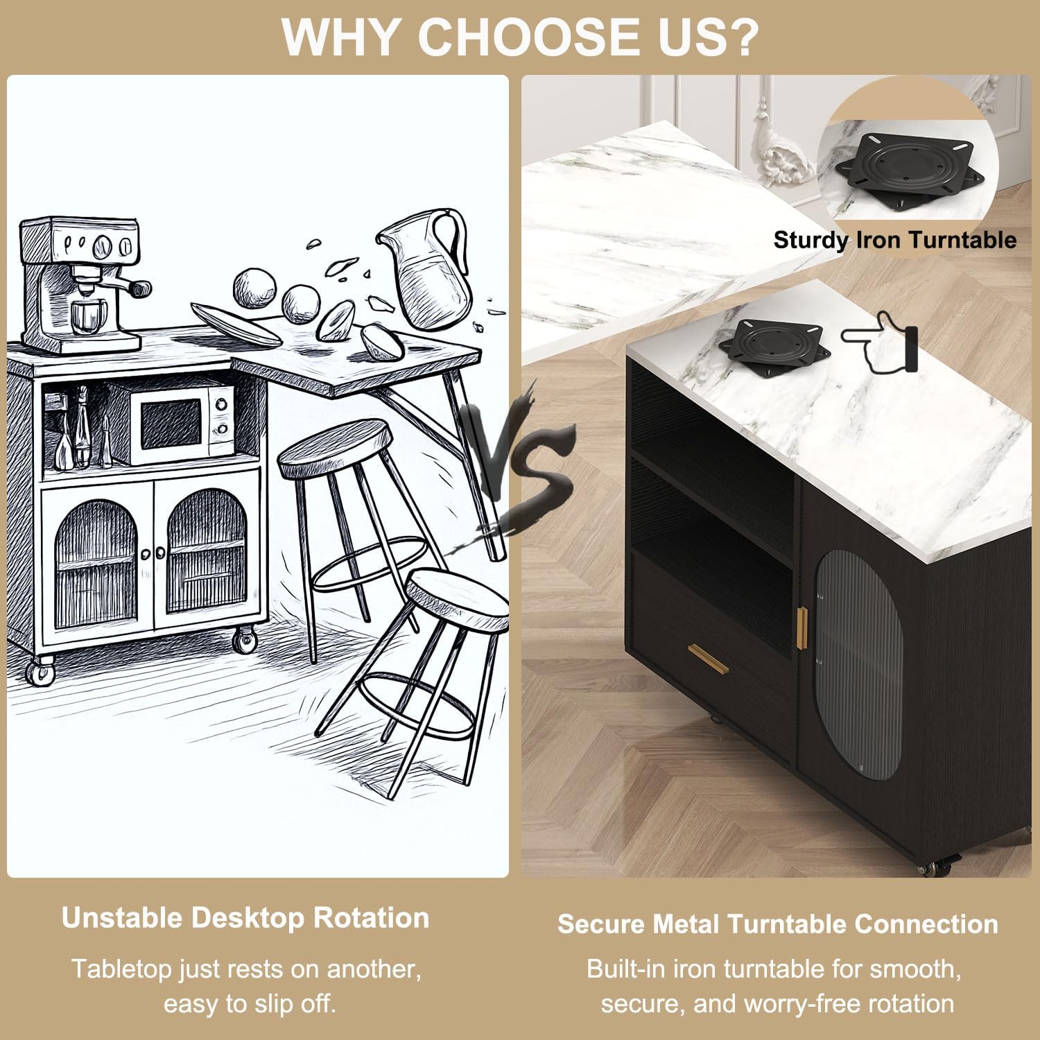 Mobile White Marble Storage Kitchen Island