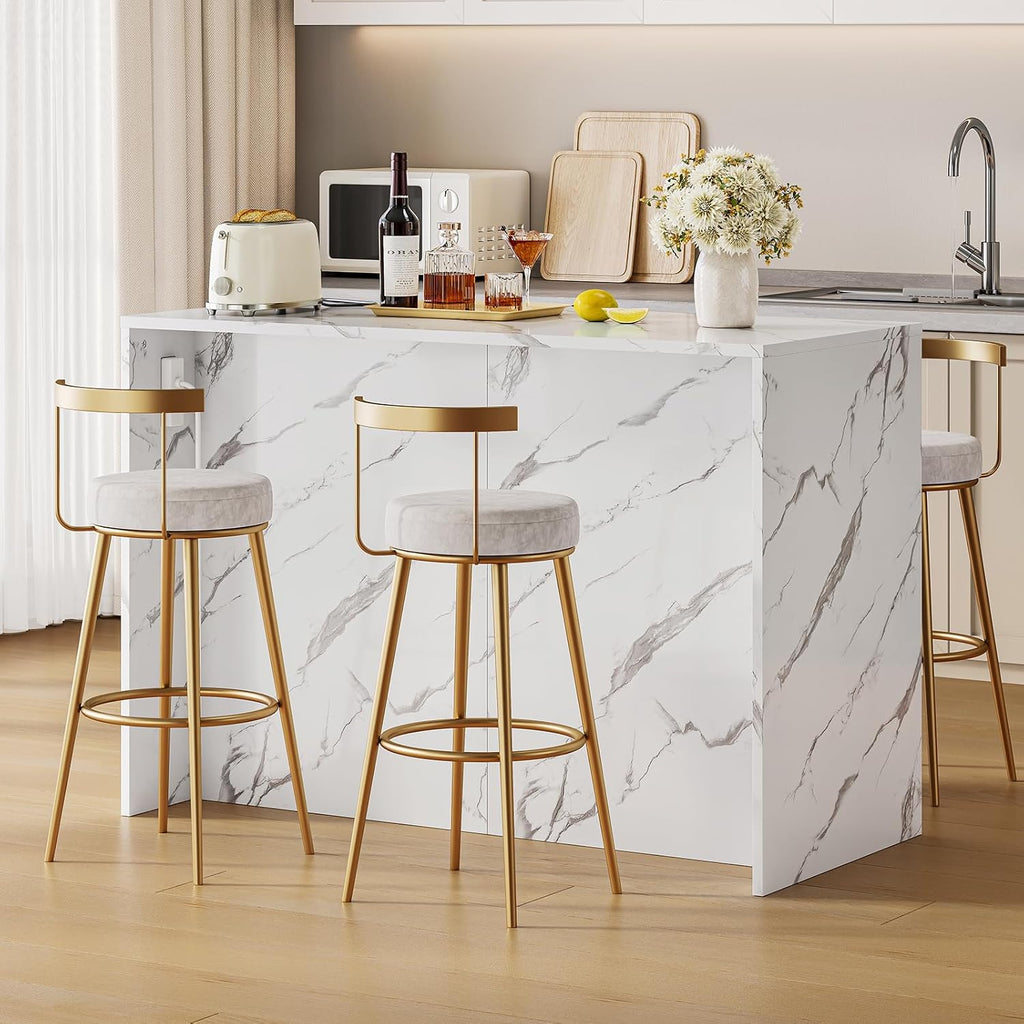 White Marble Kitchen Island with Power Outlet