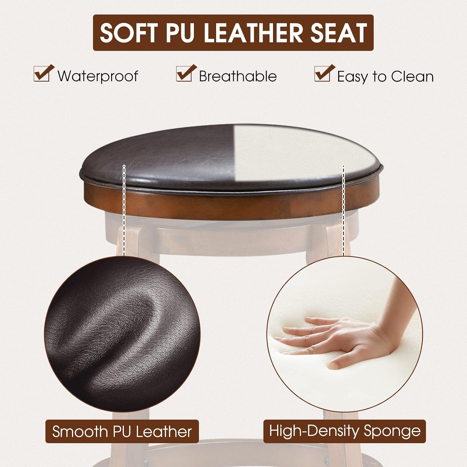 2 Brown Rubber Wood Swivel Bar Stools