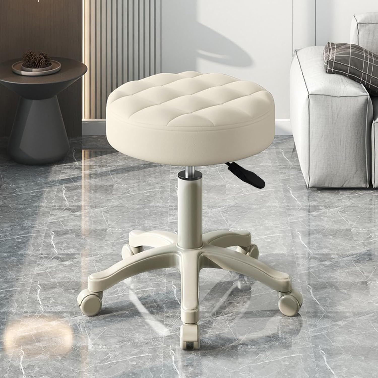 Adjustable Rolling Faux Leather Swivel Stool
