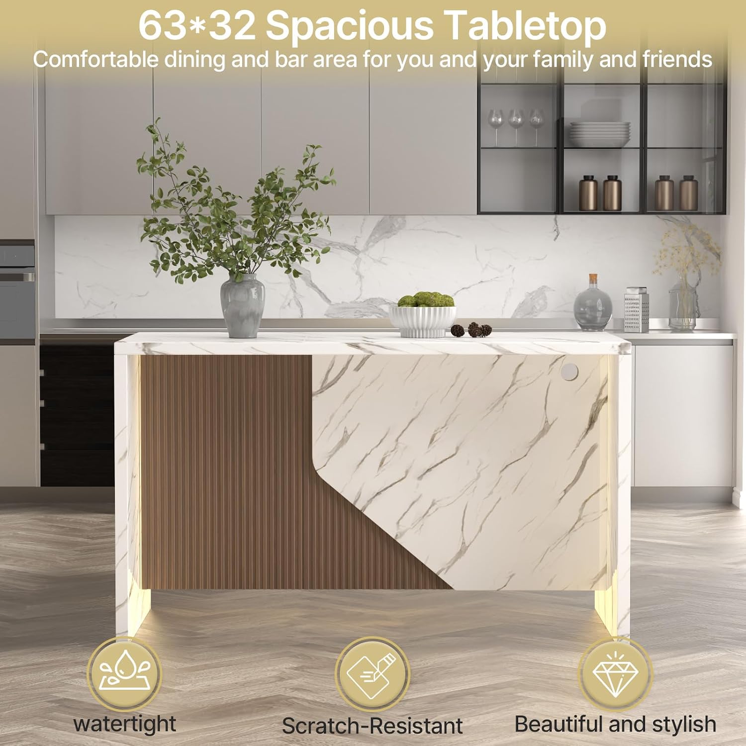 White LED Marble Dining Island Table
