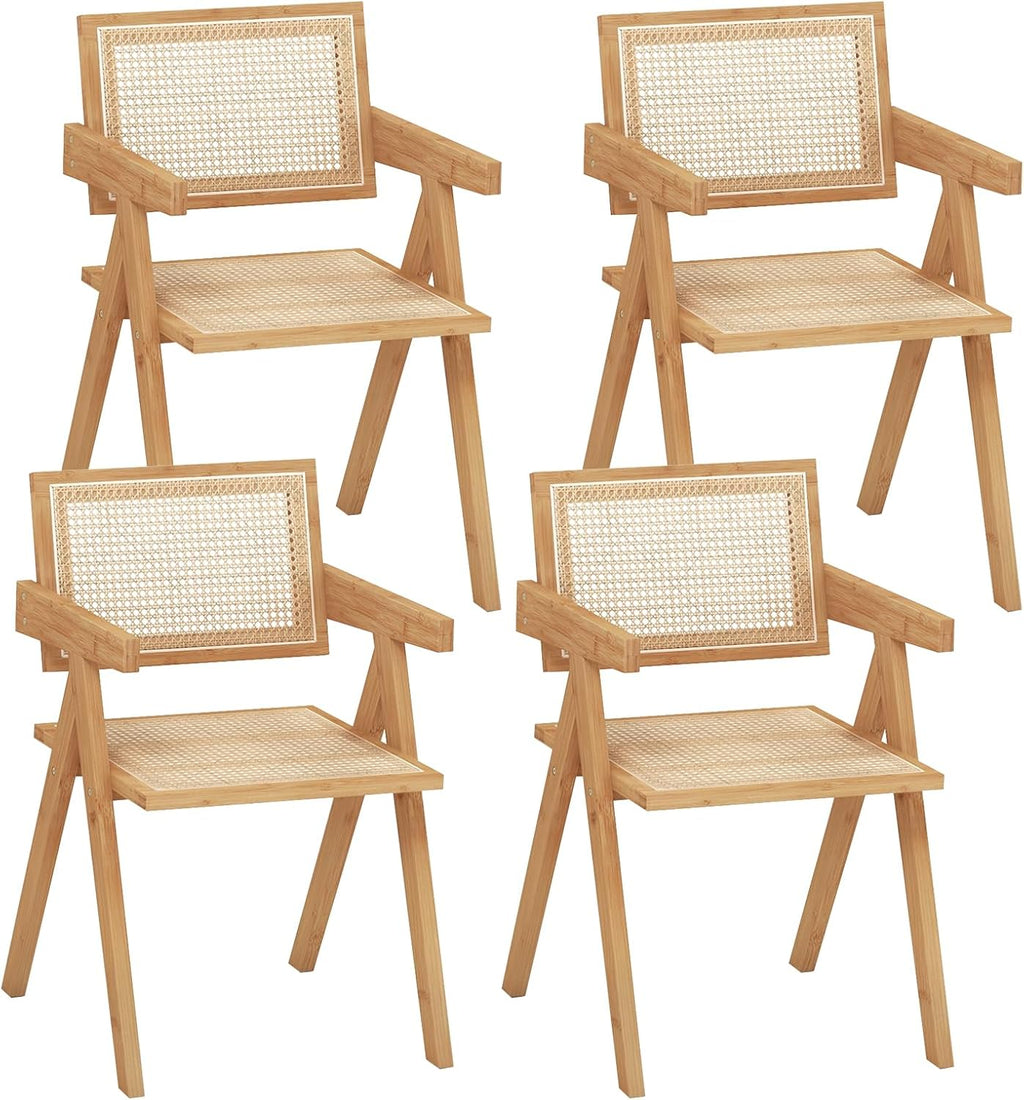Natural Boho Cane Rattan Dining Chairs Set of 4