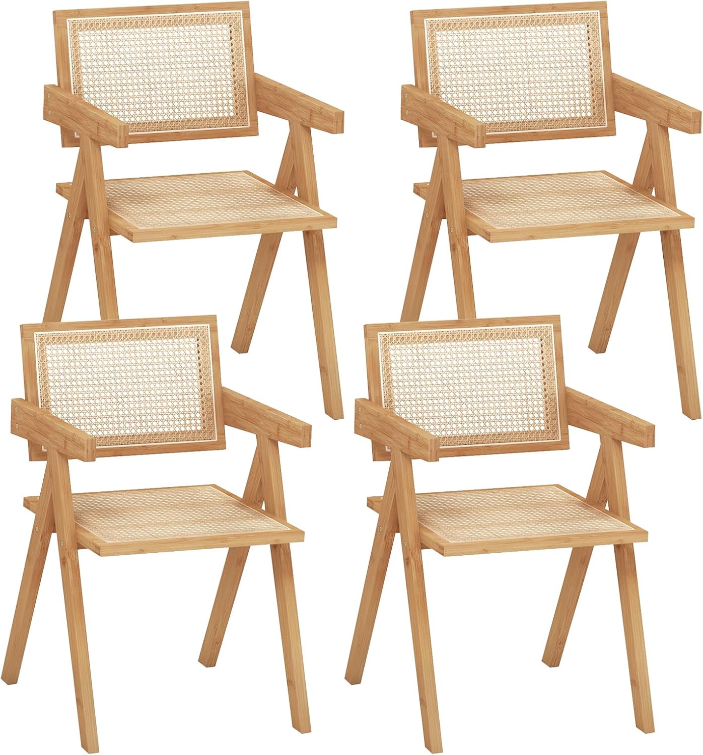 Natural Boho Cane Rattan Dining Chairs Set of 4