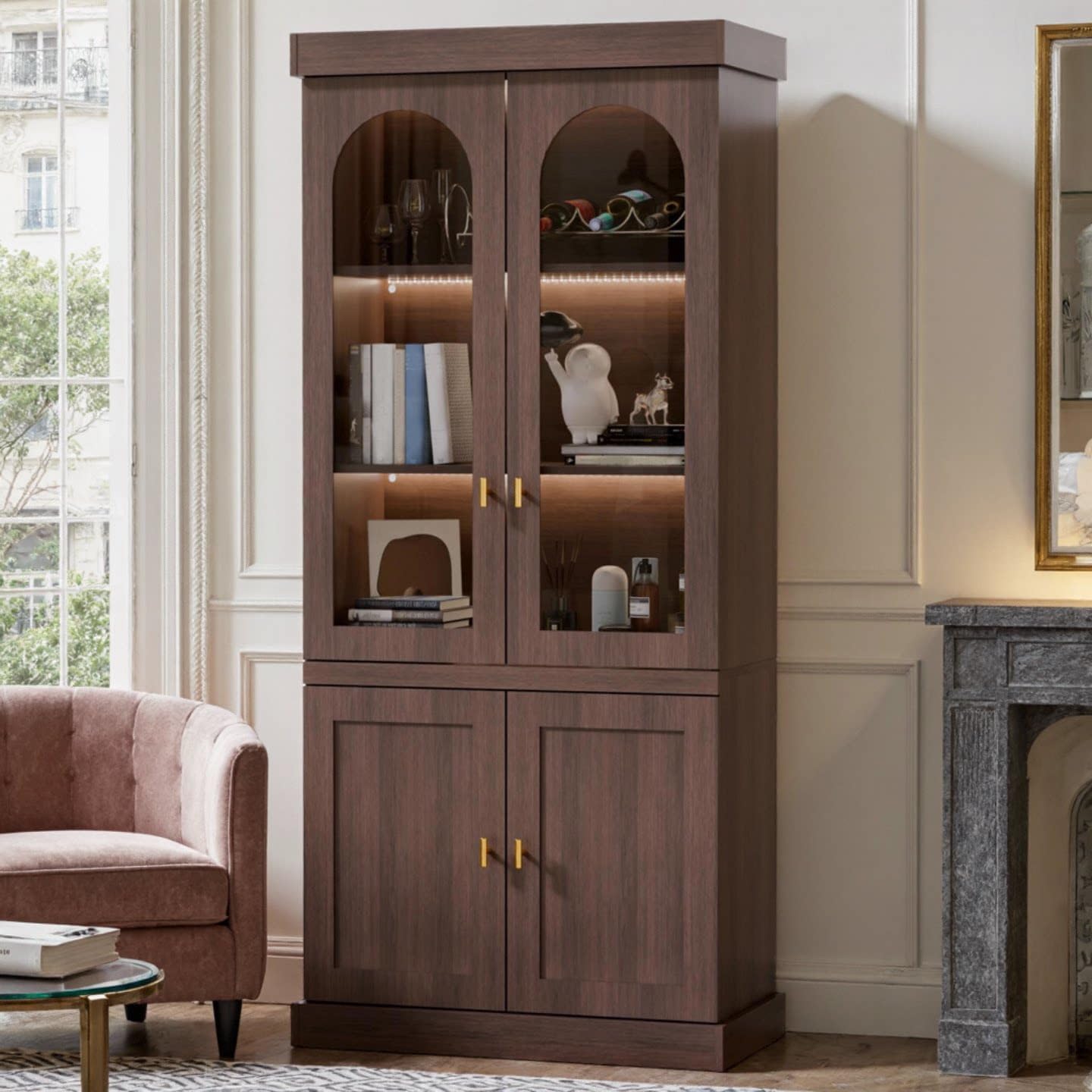 Walnut LED Mid-Century Display Cabinet