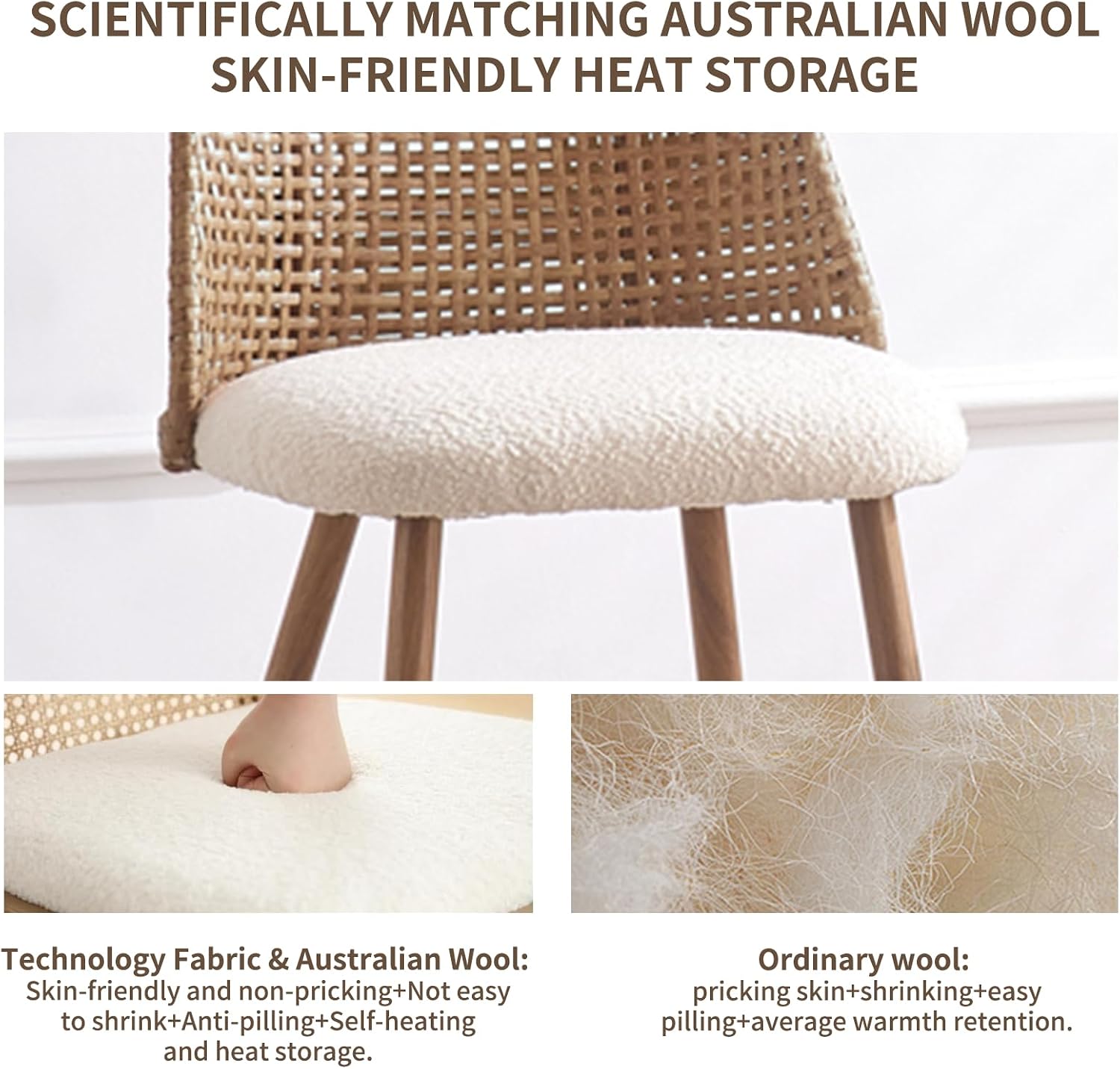 4 Pack Boucle Cane Rattan Dining Chairs
