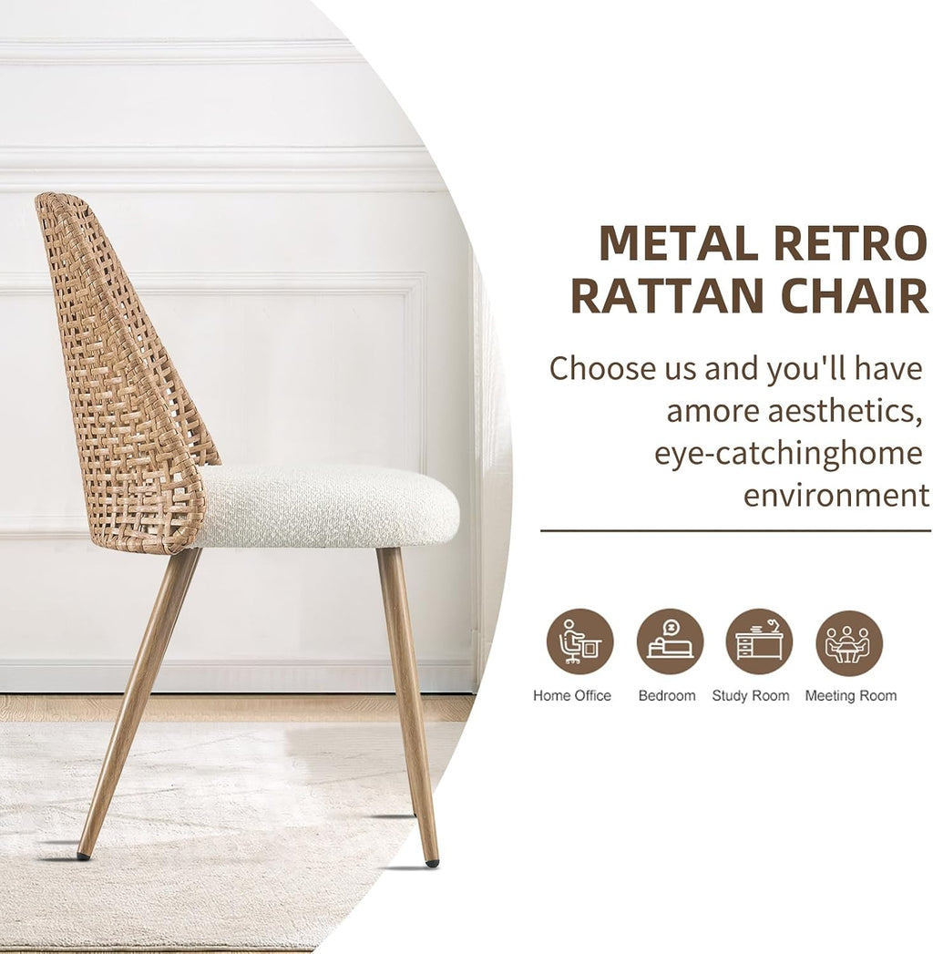 4 Pack Boucle Cane Rattan Dining Chairs