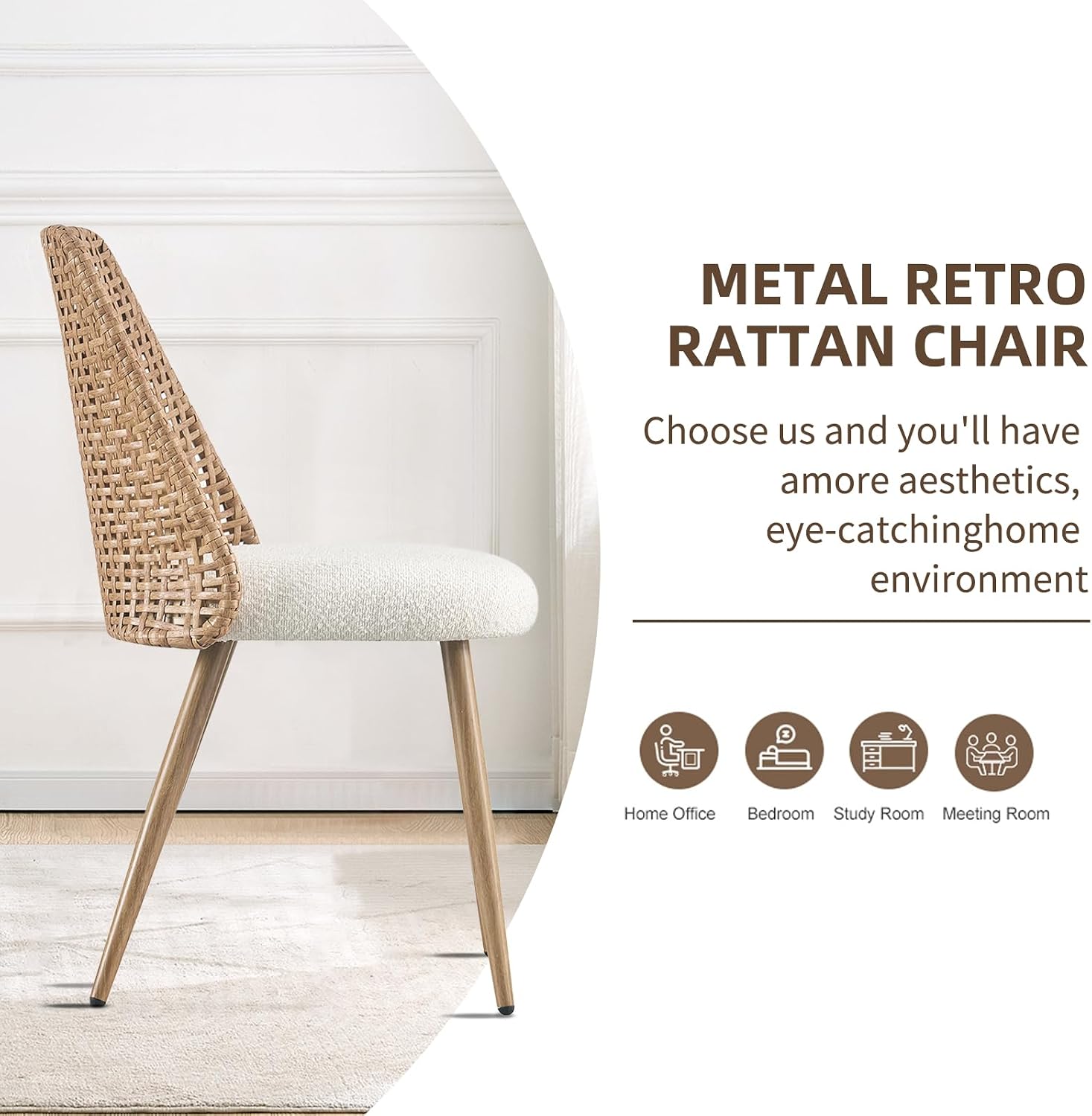 4 Pack Boucle Cane Rattan Dining Chairs