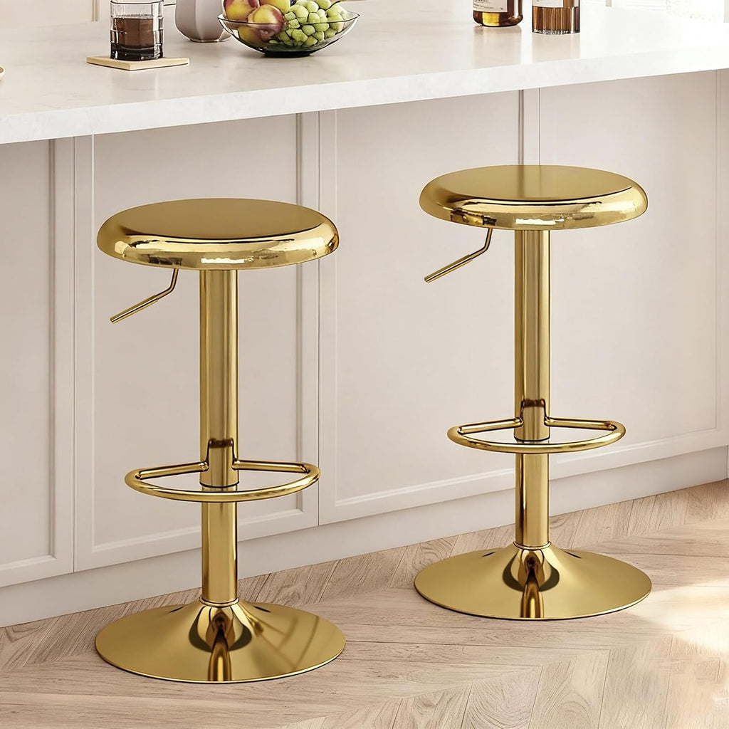 2 Gold Metal Adjustable Swivel Bar Stools