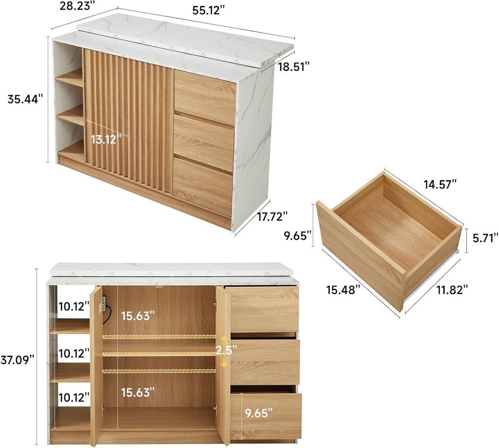 White Extendable Storage Kitchen Island