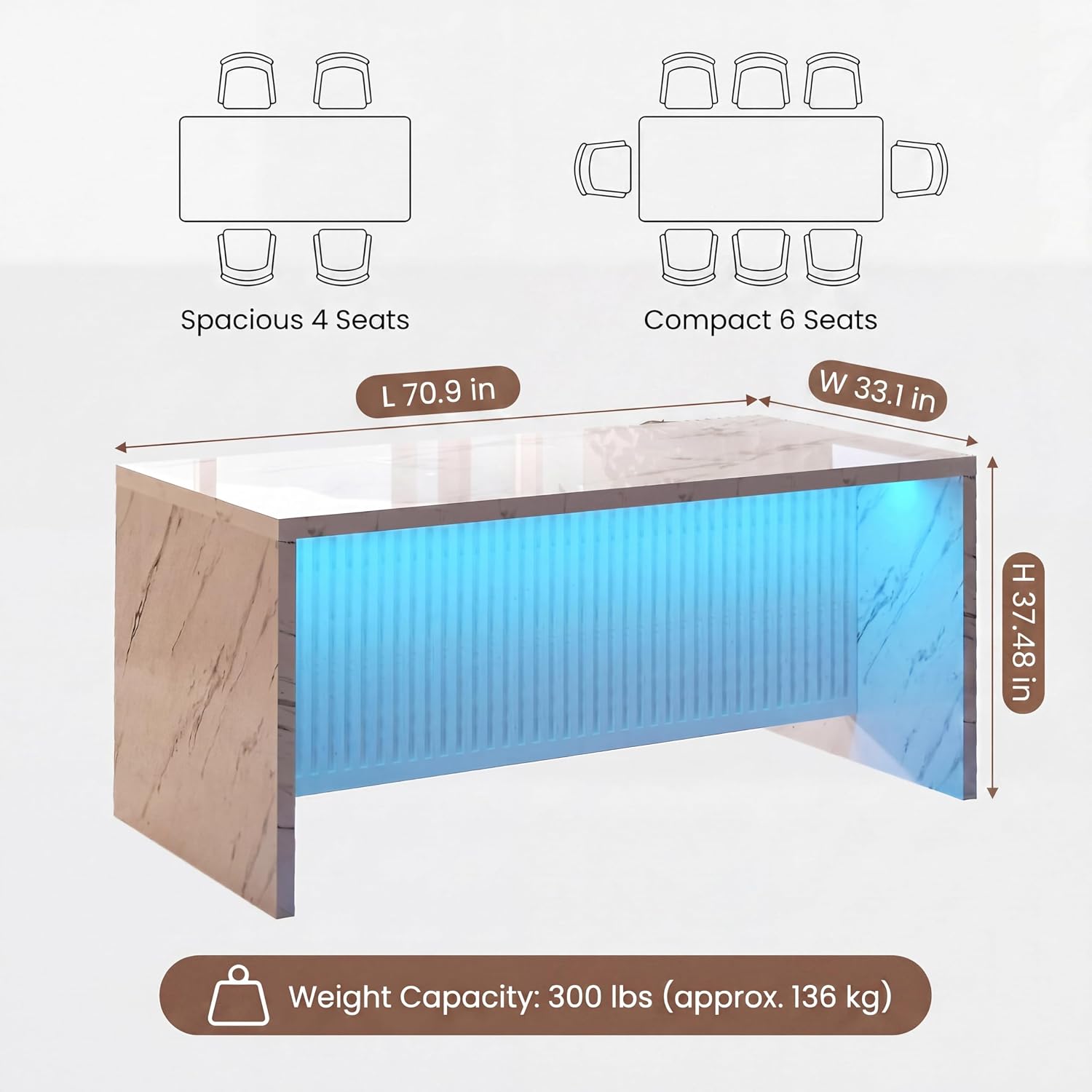 White LED Marble Kitchen Island Table