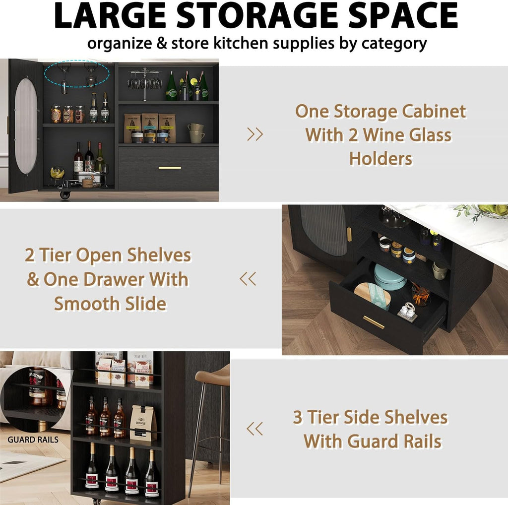 Mobile White Marble Storage Kitchen Island