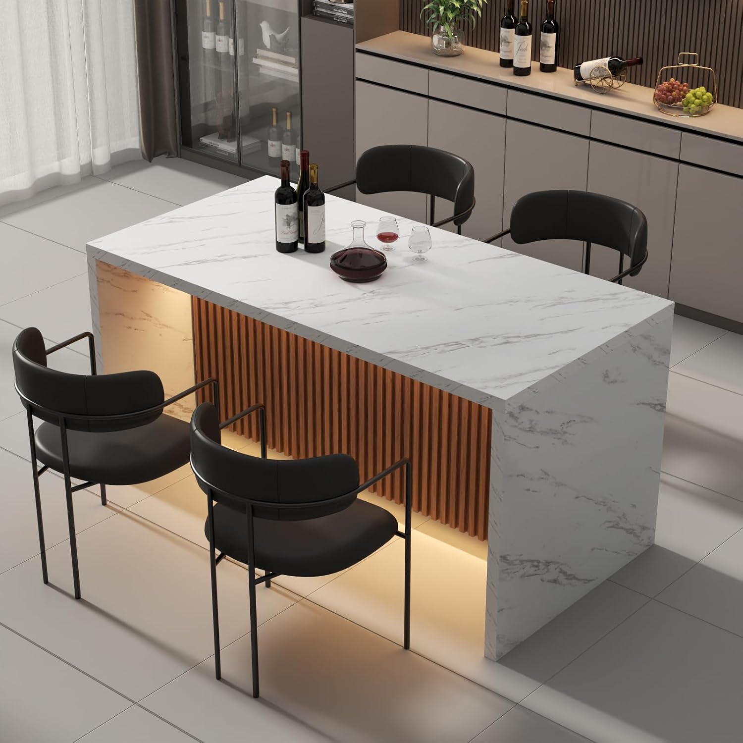 White LED Marble Dining Kitchen Island
