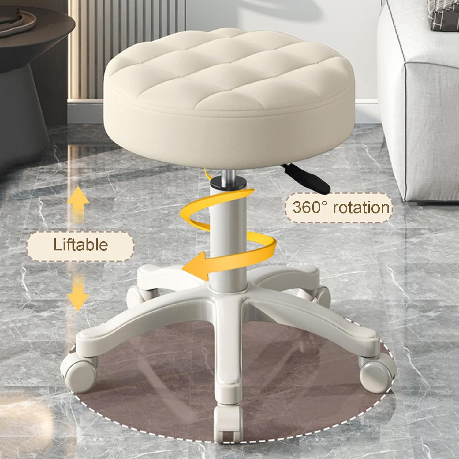Adjustable Rolling Faux Leather Swivel Stool