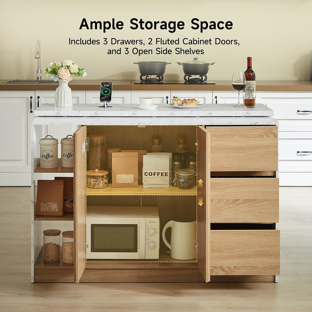 White Extendable Storage Kitchen Island