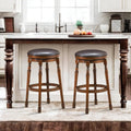 2 Brown Rubber Wood Swivel Bar Stools