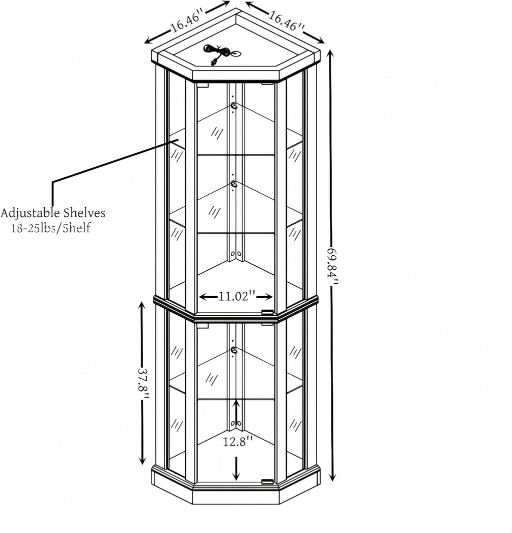 Dark Cherry Lighted Corner Display Cabinet