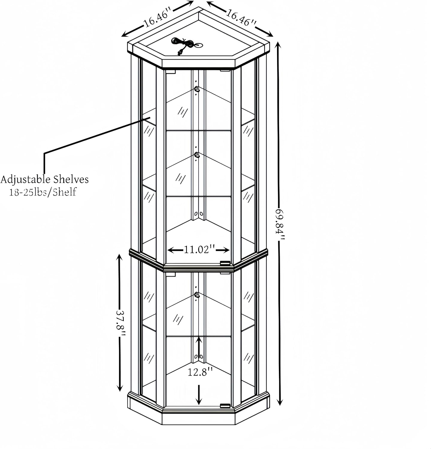 Dark Cherry Lighted Corner Display Cabinet
