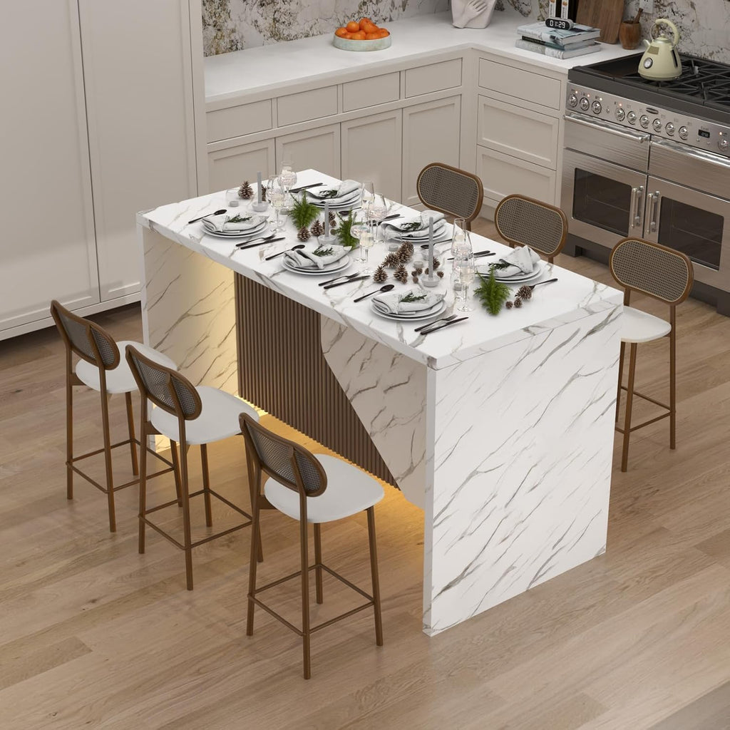 White LED Marble Dining Island Table