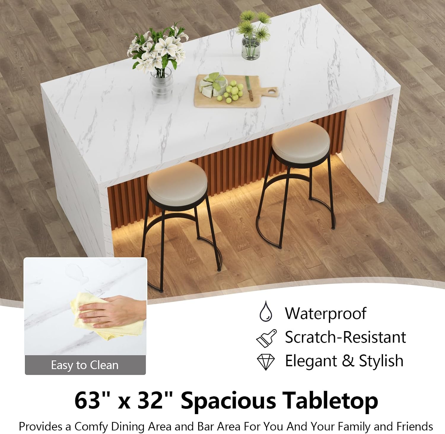White LED Marble Dining Kitchen Island