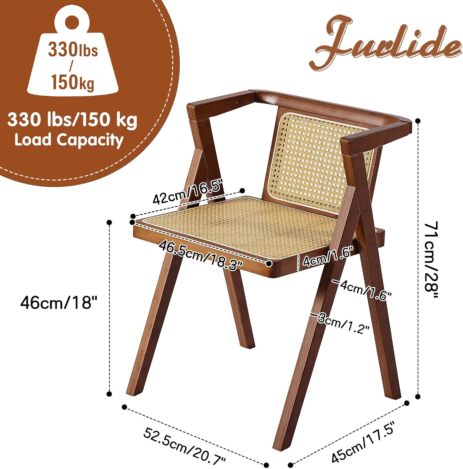 Walnut Mid-Century Rattan Dining Armchair