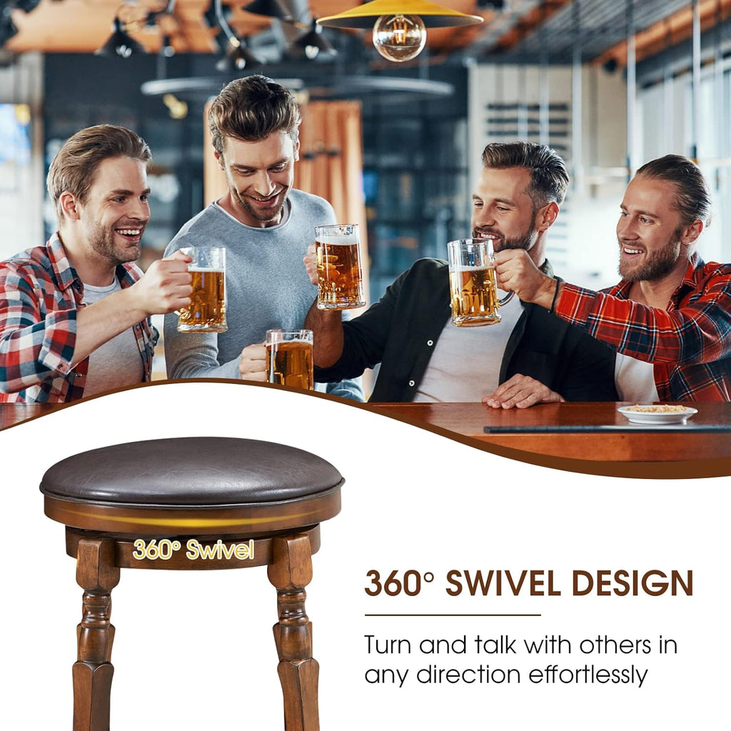 2 Brown Rubber Wood Swivel Bar Stools