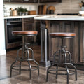2 Industrial Wood Metal Adjustable Swivel Bar Stools