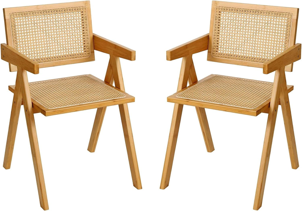 Mid Century Rattan Dining Armchairs Set of 2