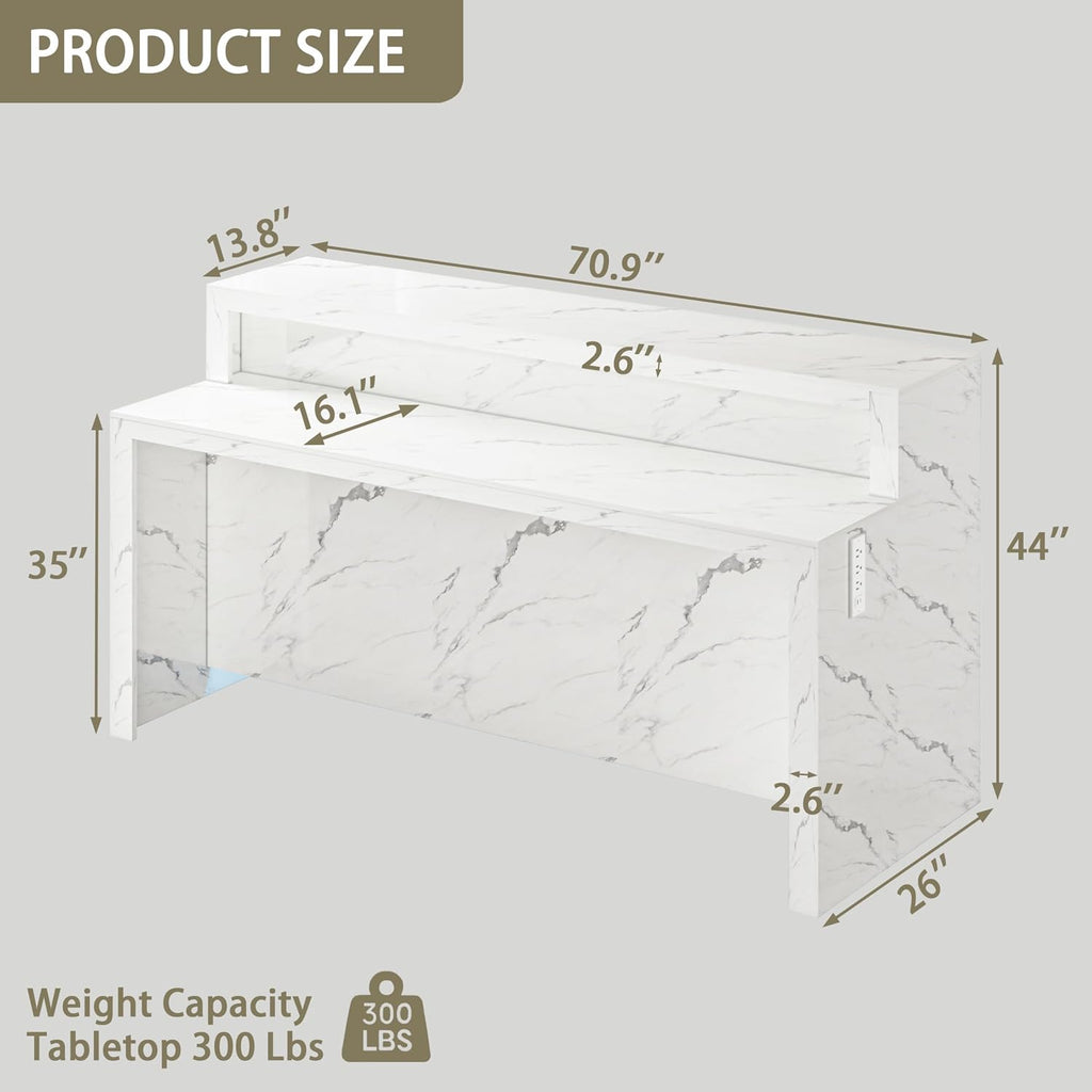 70.9" LED Faux Marble Dining Bar Table with USB Ports
