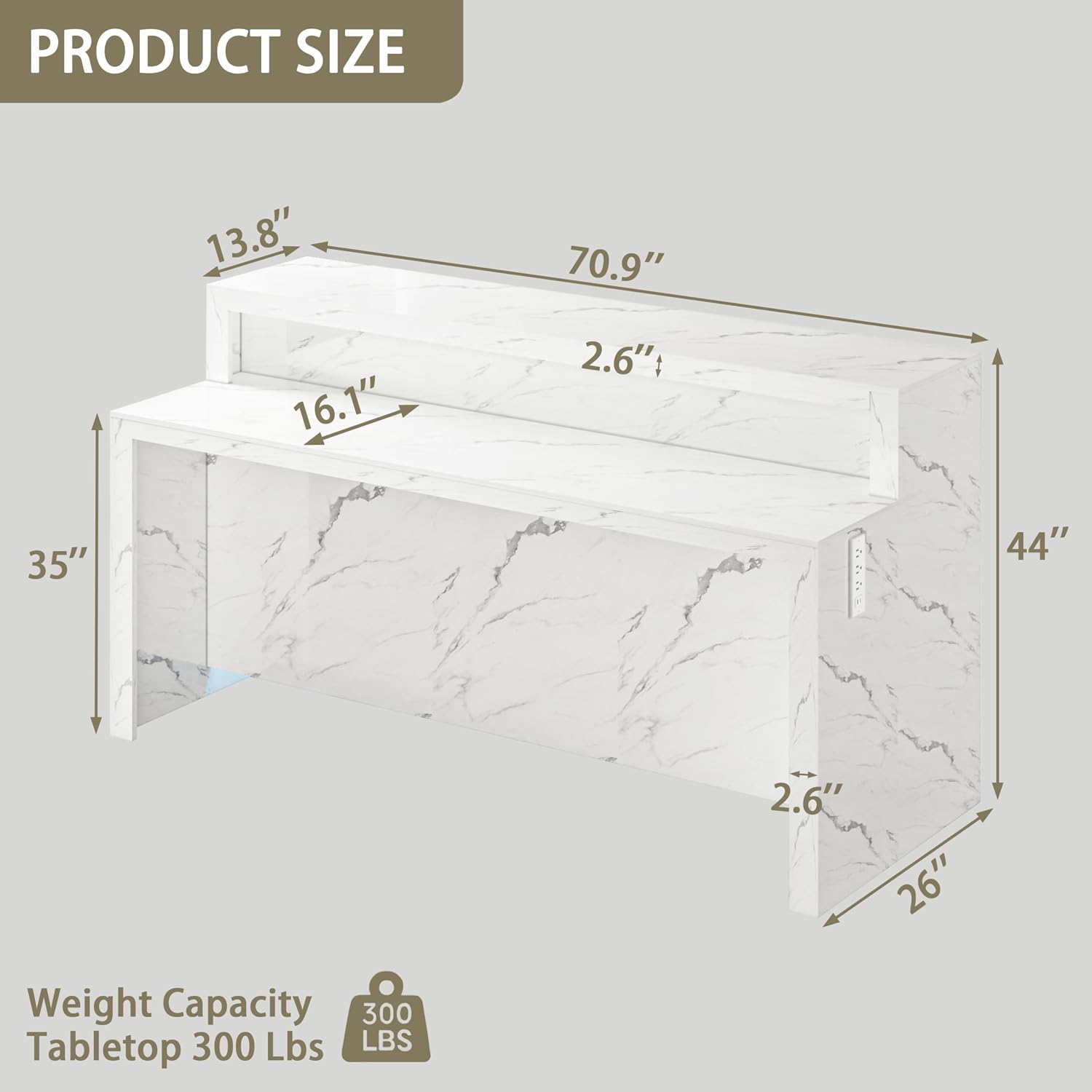 70.9" LED Faux Marble Dining Bar Table with USB Ports