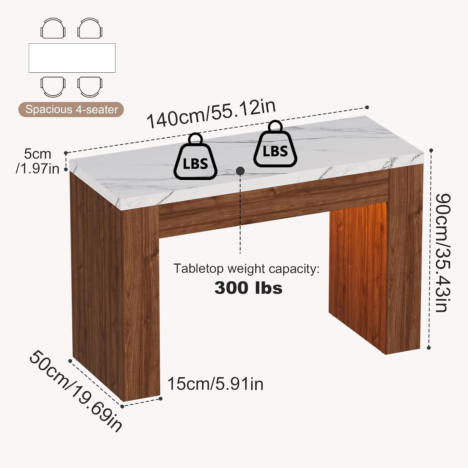 55" RGB LED Faux Marble Bar Table