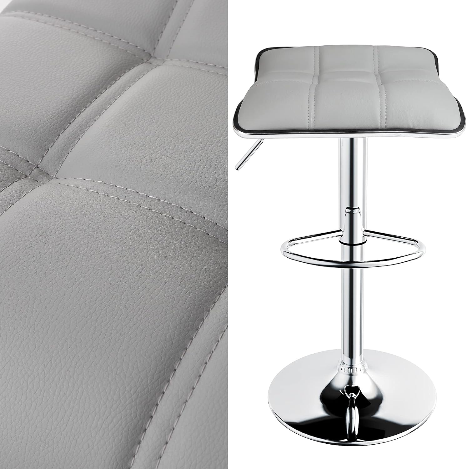 2 Light Grey Square Adjustable Swivel Bar Stools