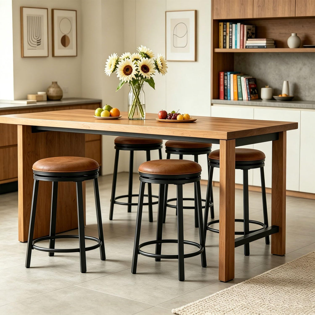 4 Brown Leather Swivel Counter Stools