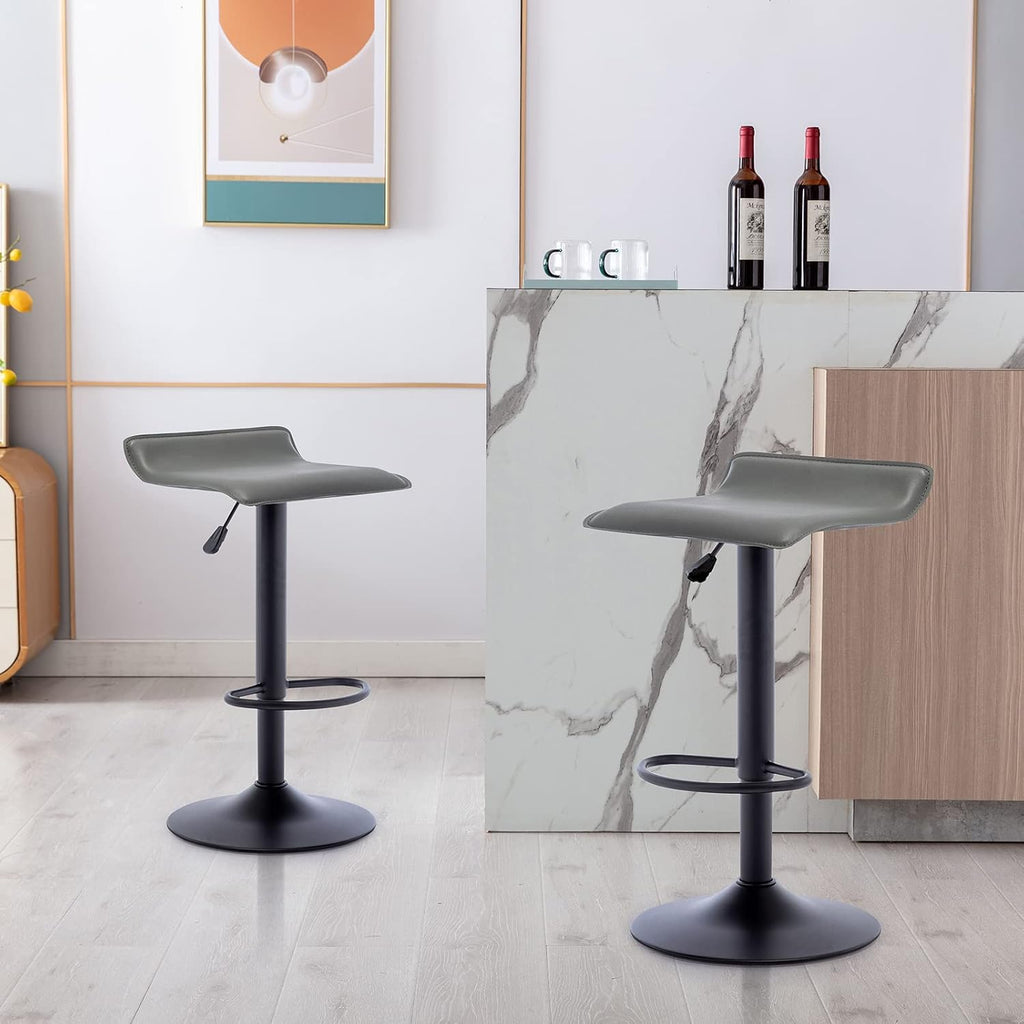 2 Grey PU Leather Adjustable Swivel Bar Stools