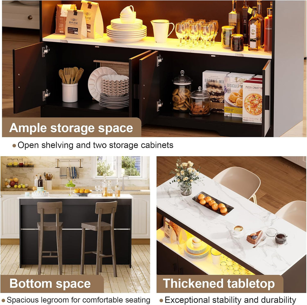 Black LED Marble Storage Kitchen Island