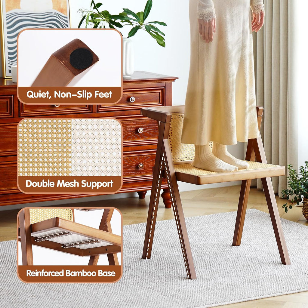 Walnut Mid-Century Rattan Dining Armchair
