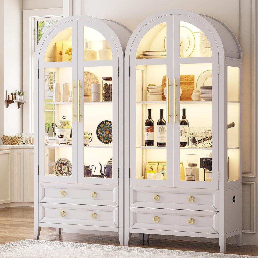 White Sensor LED Arched Display Cabinet
