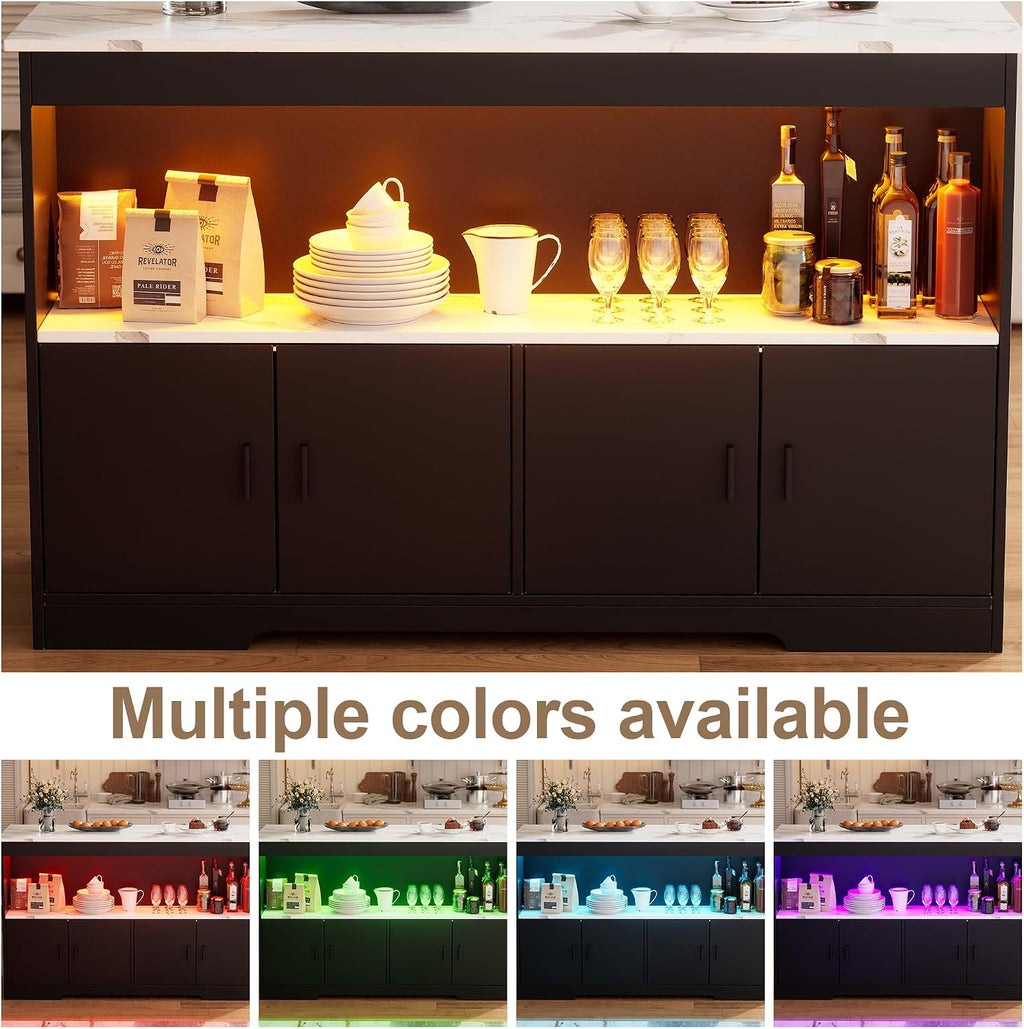 Black LED Marble Storage Kitchen Island