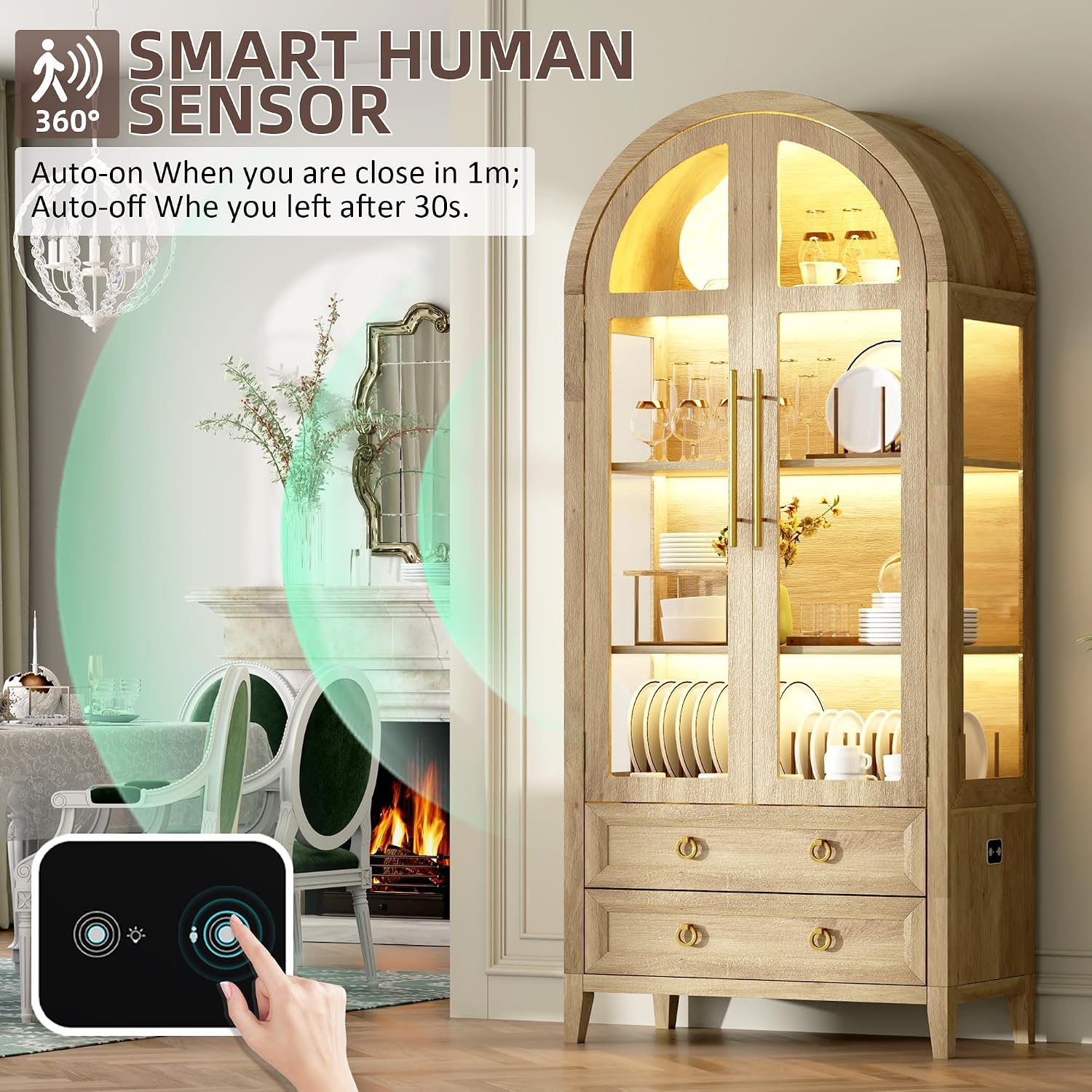 Wood Arched LED Display Cabinet