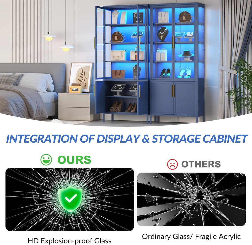 Blue Color LED Glass Display Cabinet