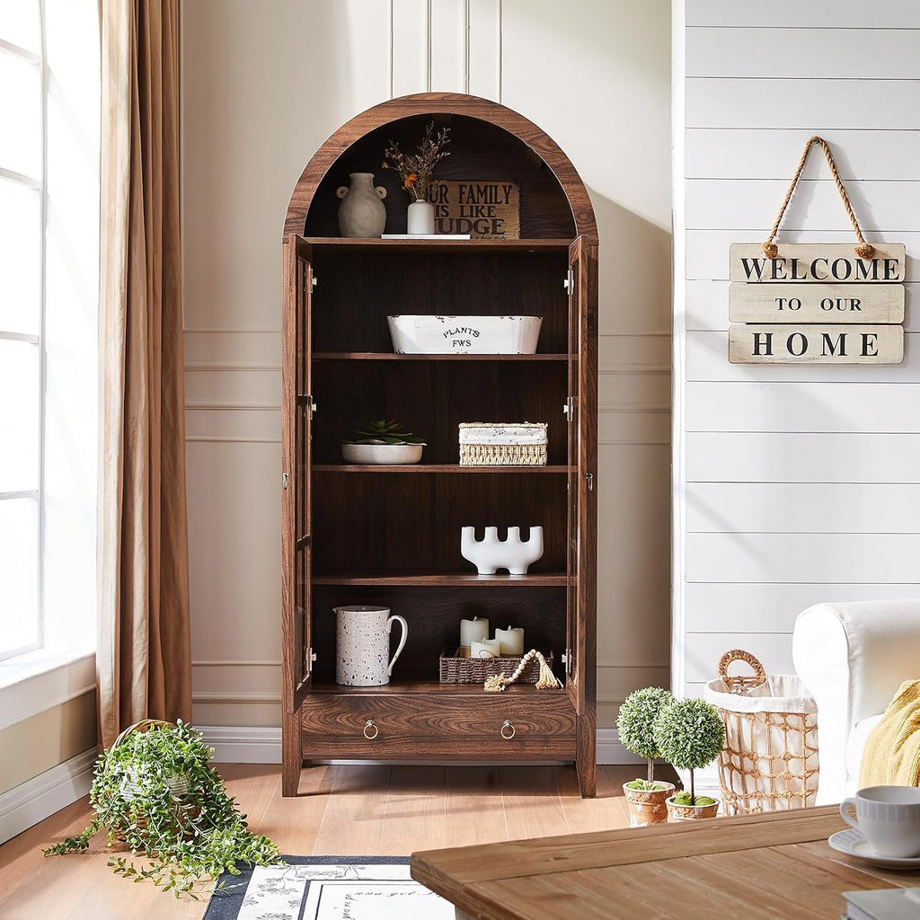 Walnut Farmhouse Arched Display Cabinet