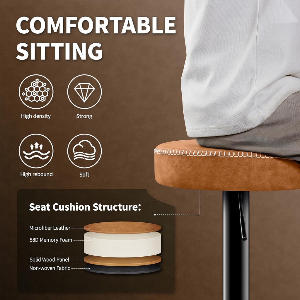 2 Brown Microfiber Adjustable Swivel Bar Stools