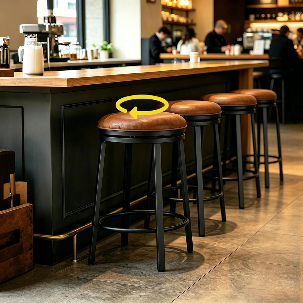 4 Brown Leather Swivel Counter Stools