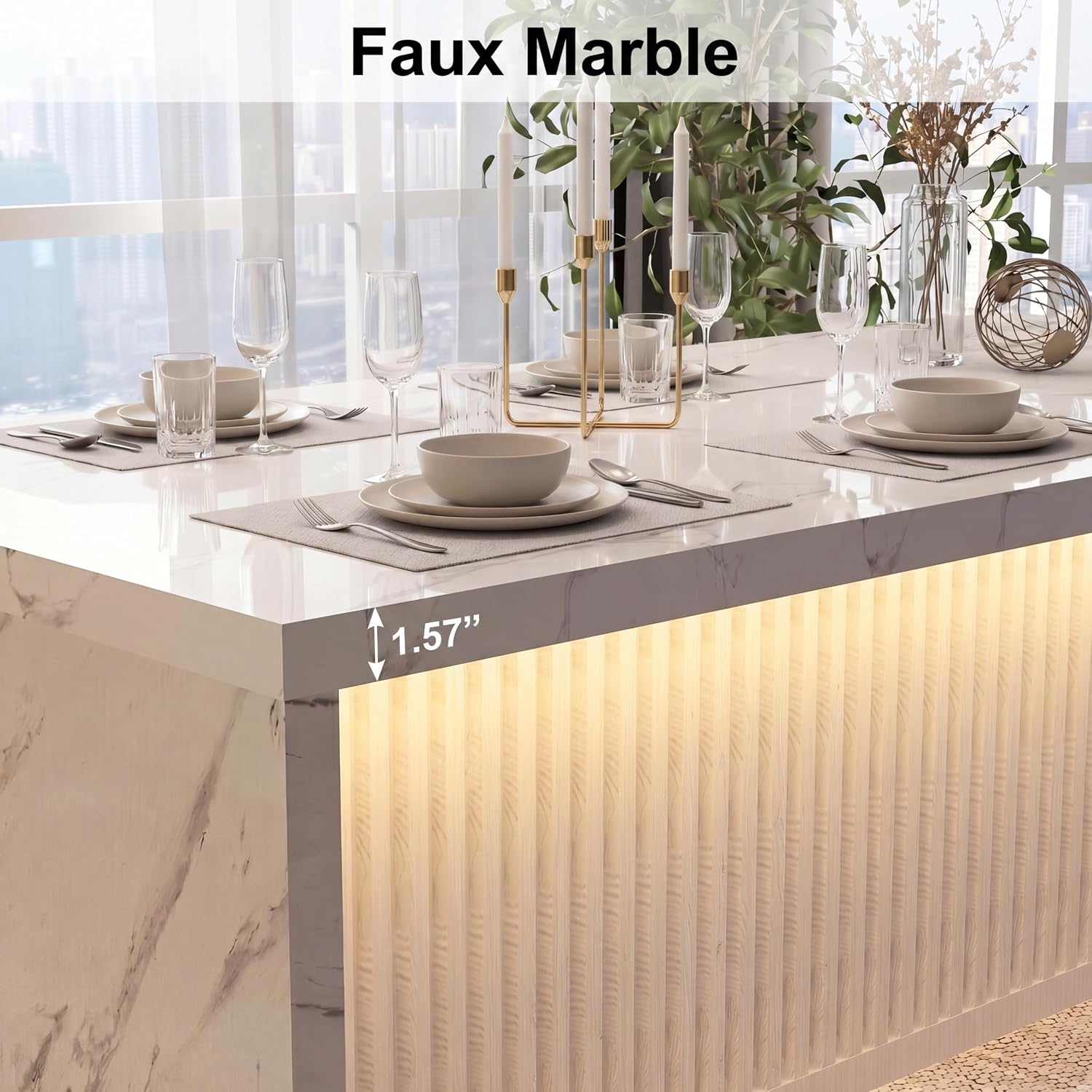 White LED Marble Kitchen Island Table
