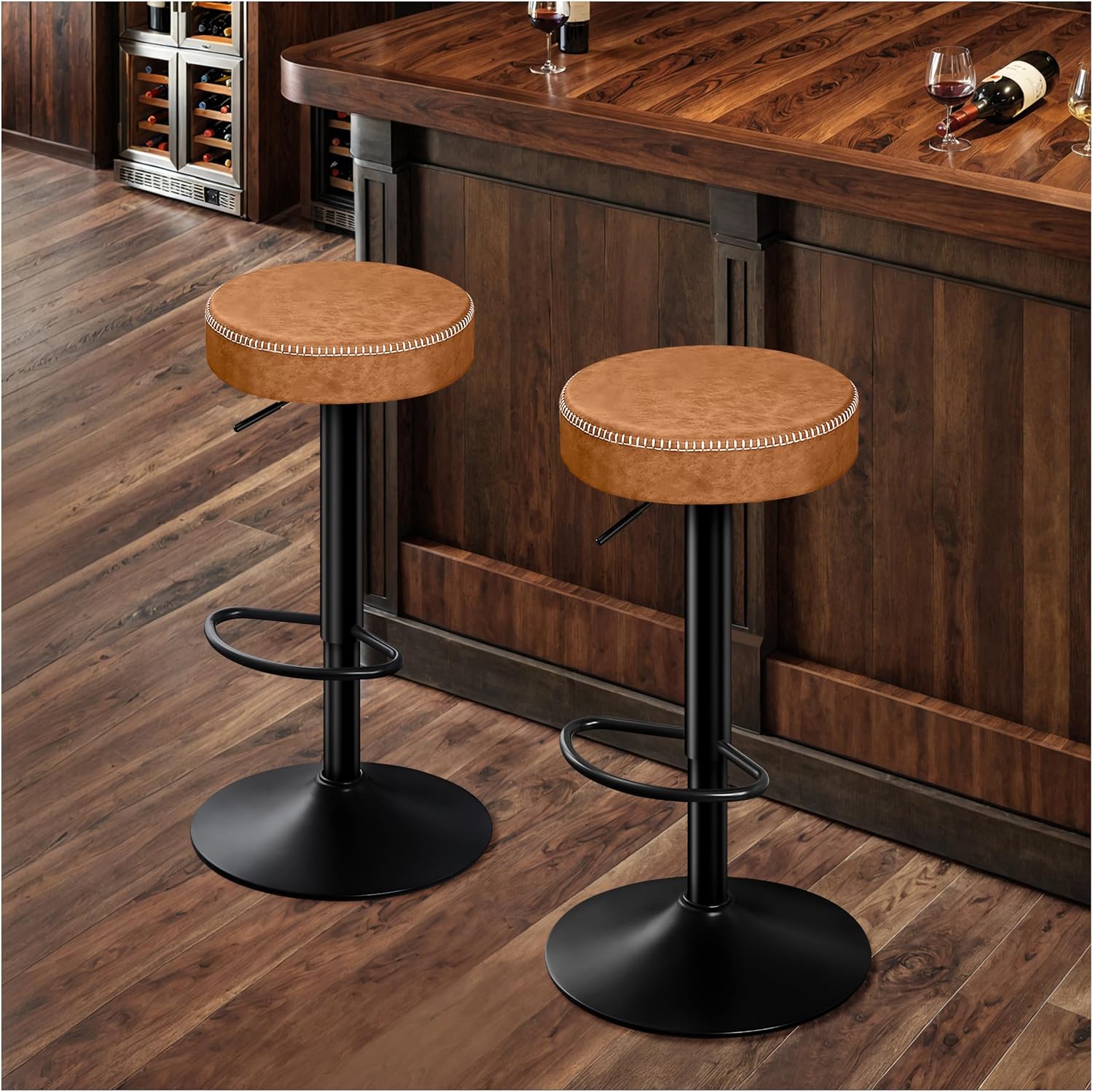 2 Brown Microfiber Adjustable Swivel Bar Stools